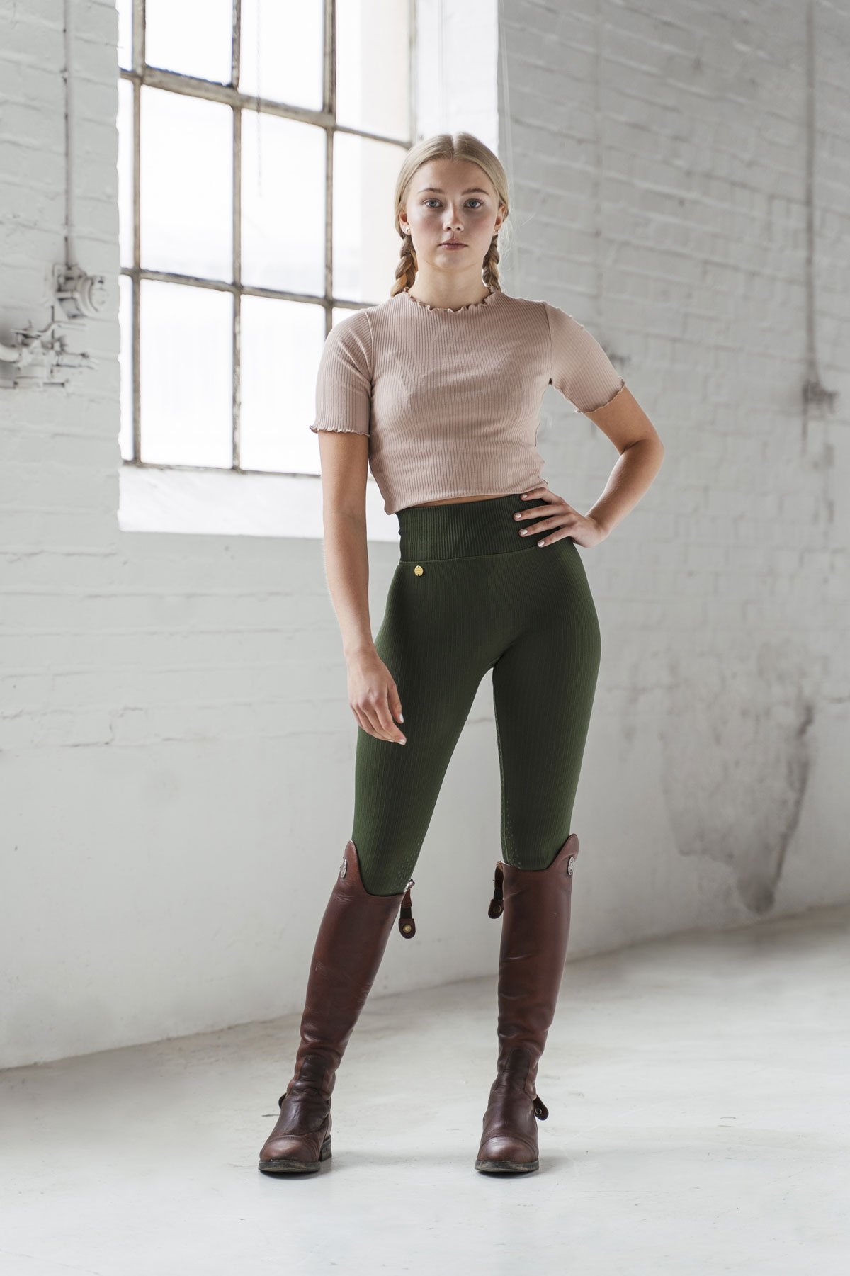 Wendy Forest Green, Riding Leggings Seamless Rib No Grip