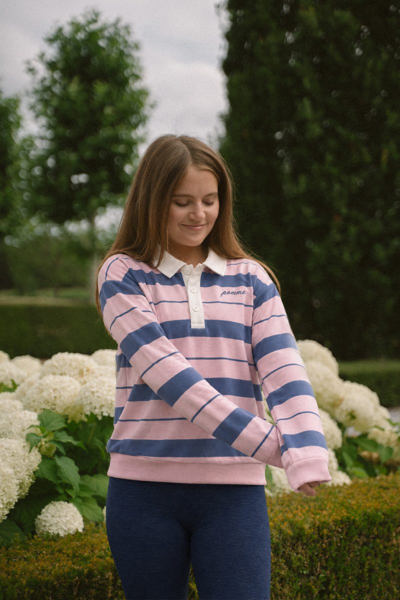 Diana Rugby Sweater, Pink Sugar:Dark Blue 1